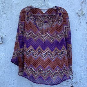 Zoa Blue, Brown Printed Poncho Blouse Top!